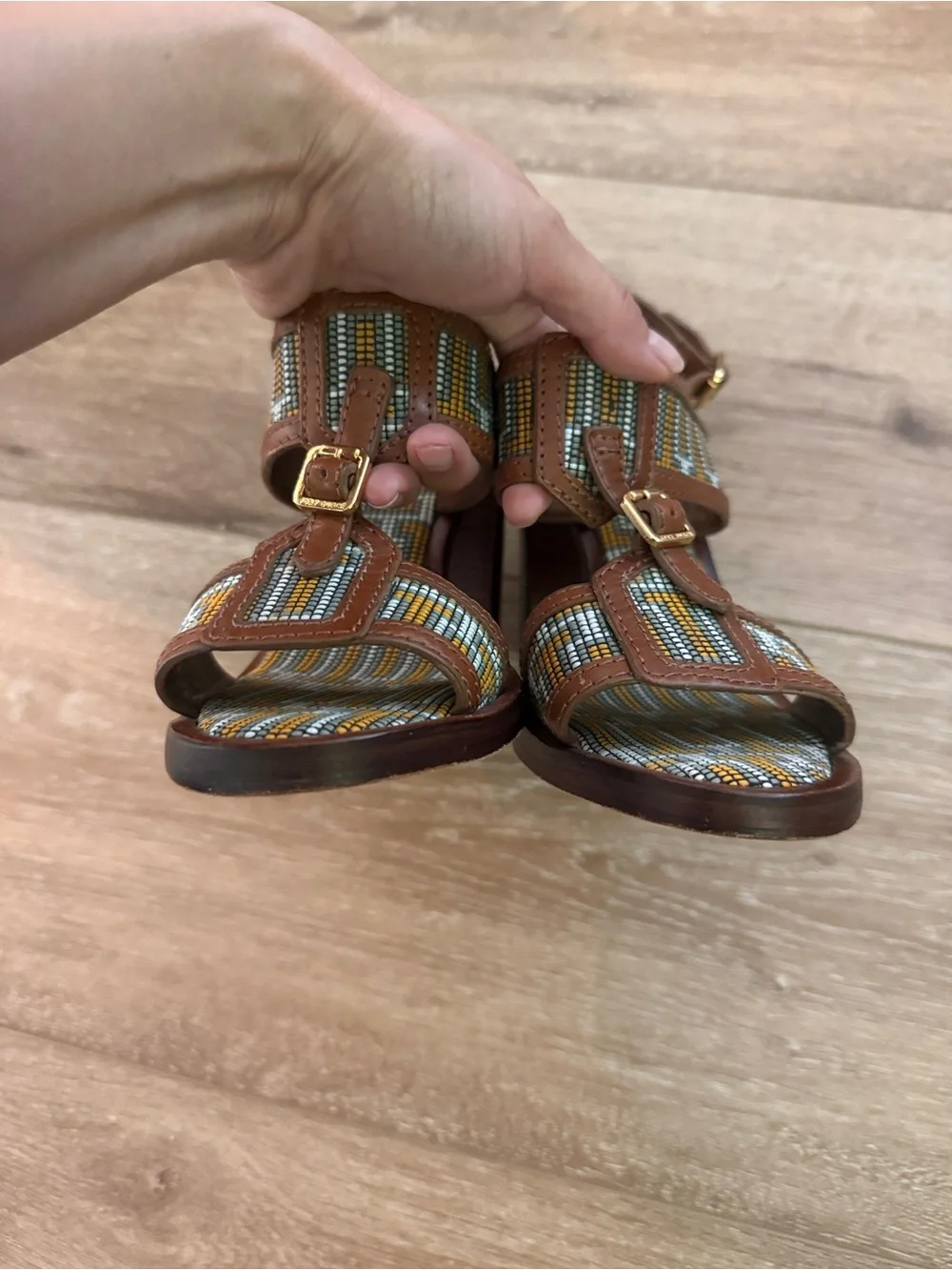 Tory Burch Florian Aztec Block Heel Sandal Size 8